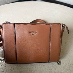 Guess Tan Leather Crossbody Bag with Chain Strap